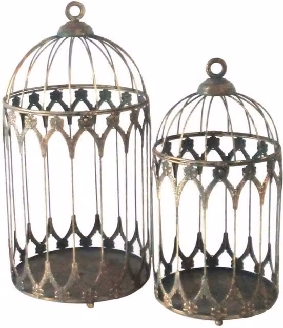 KDMD Creation Majestic Antique Bronze Metal Bird Cage Set of 2, Height: 47 cm and 38.5 cm – 1