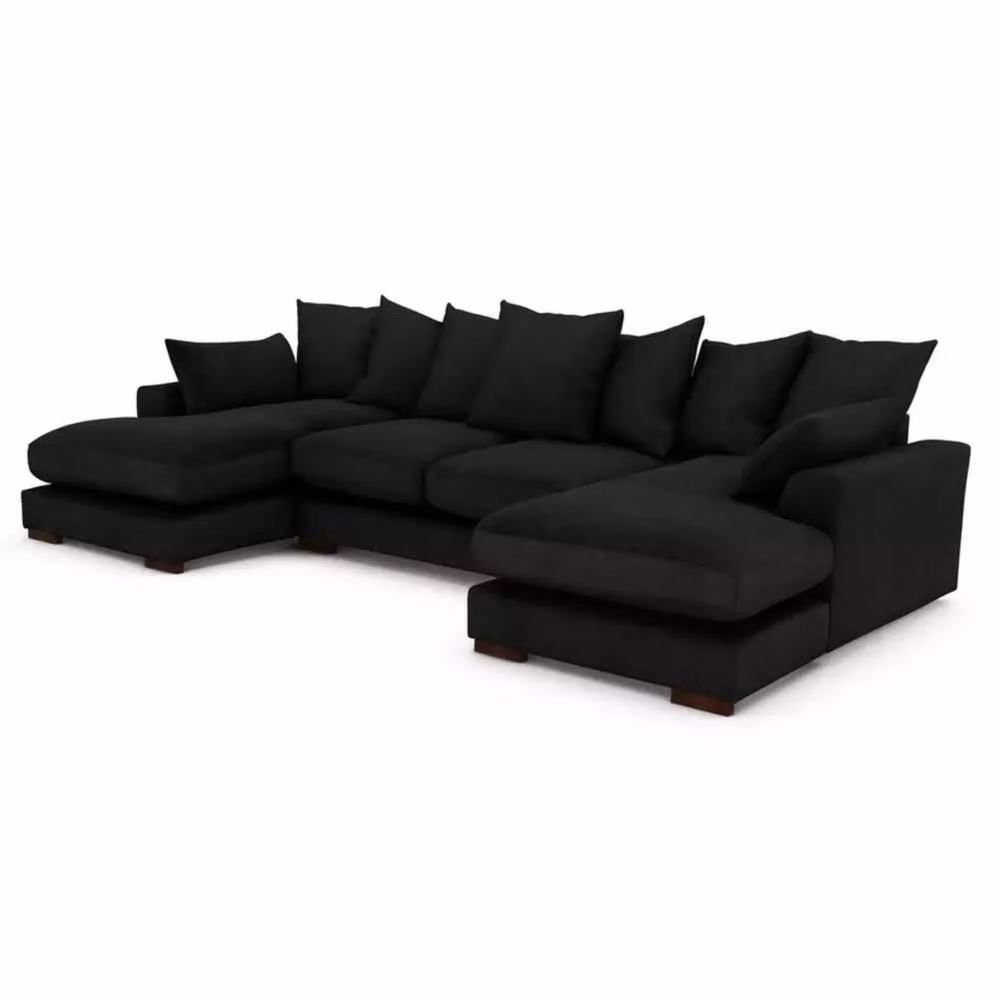 Snug Furniture Birmingham Ltd Linea U-Shape Double Ended Plush Velvet Sofa with Matching Ottoman and Scatter Cushions in Black – 2