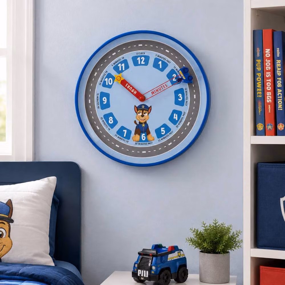 Widdop and Co Paw Patrol Chase Round Analog Wall Clock in Blue, Grey and Multicolour, Diameter: 25.4 cm – 2