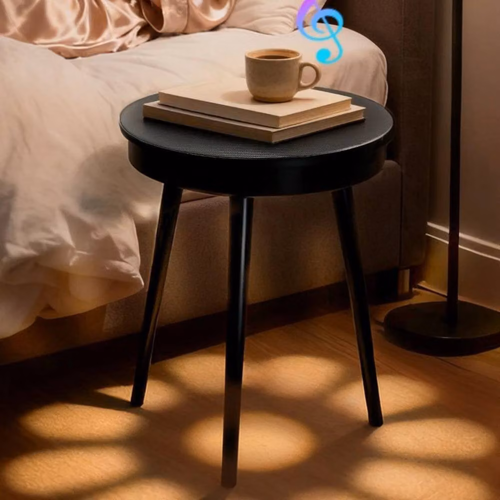KORVIXA Black Carbon Fiber Smart Side Table with Bluetooth Speaker, W/D: 100 x 100 cm – 4