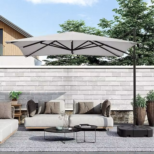 Breeins Modern Cantilever Parasol with Adjustable Polyester Canopy and Fillable Base in Grey