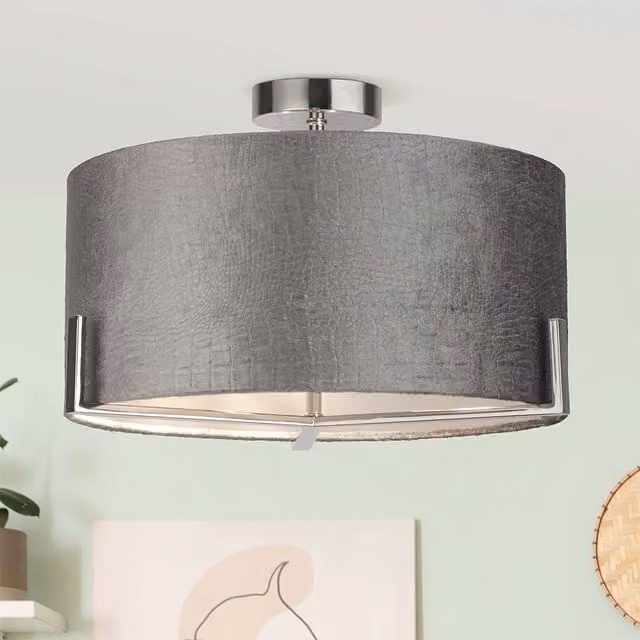 Lighting Collection Aligator Modern Silver and Grey Fabric Ceiling Light