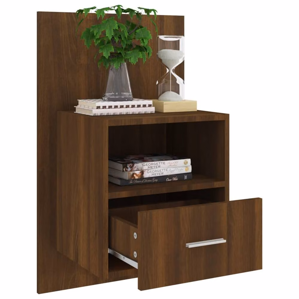 Berkfield Home Wall-mounted Bedside Cabinet in Brown Oak – 3