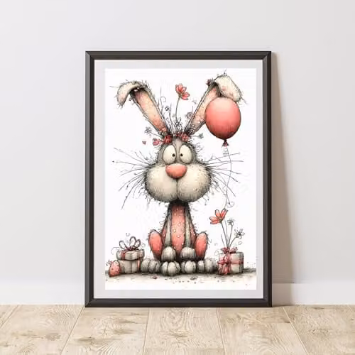 60 Second Makeover Quirky Bunny Animal Print Wall Art Poster, Multicolour, A4