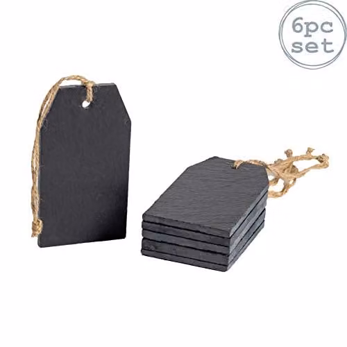 Nicola Spring Rustic Rectangular Slate Hanging Tags, Pack of 6, Grey and Black, W/H: 5 x 9 cm – 1