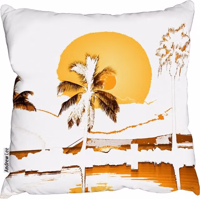 Andrew Lee Sunset Square Graphic Cushion in Orange, W: 60 cm, H: 60 cm