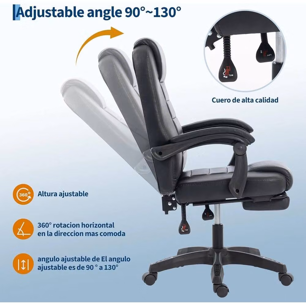 VOGREX Executive Black PU Leather Swivel Chair with Headrest and Armrests – 4