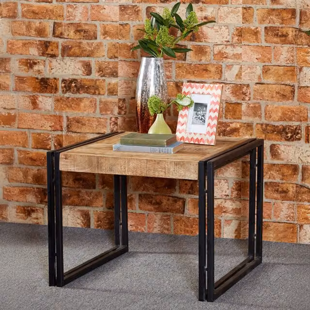 IH Design Industrial Square Coffee Table in Brown Wood and Metal