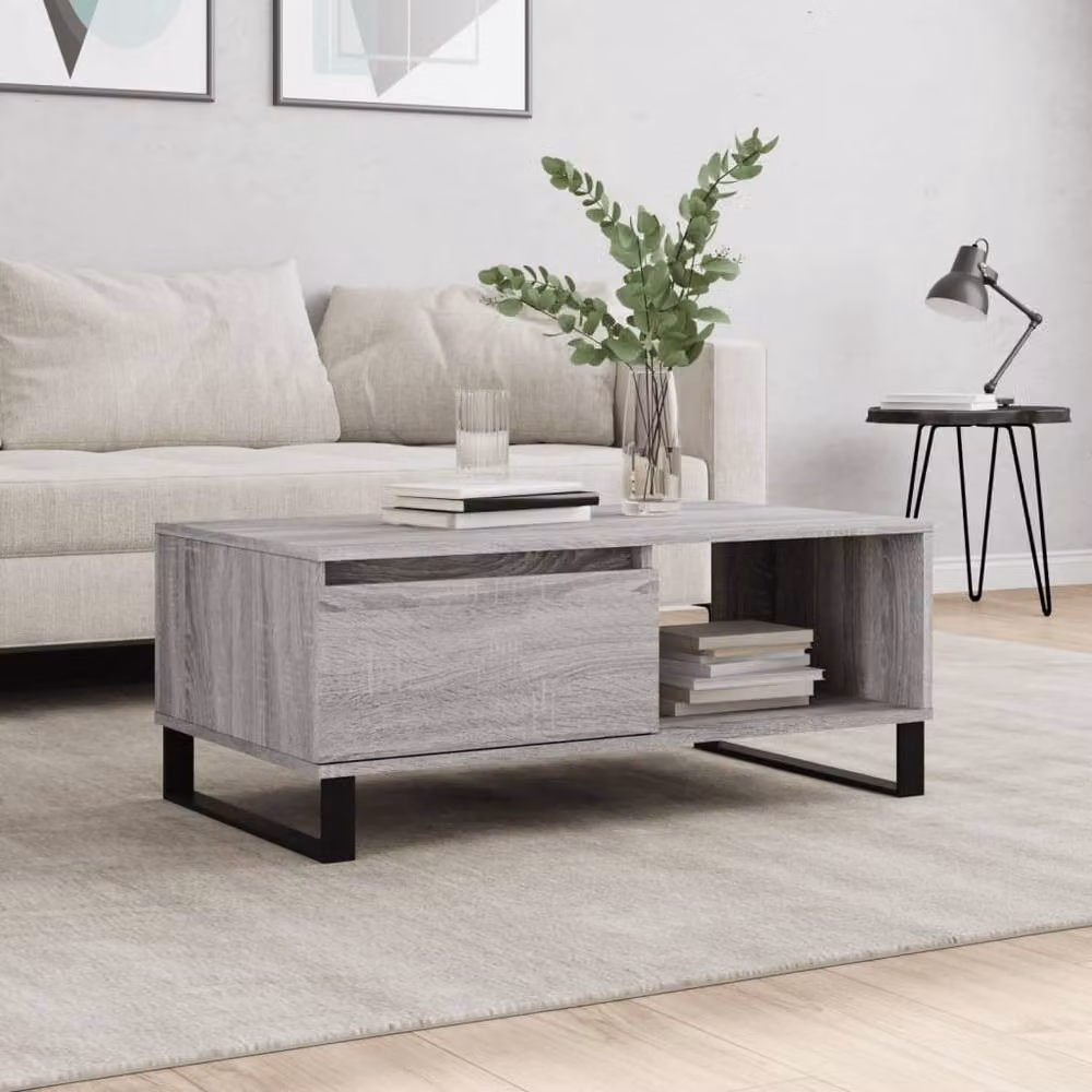 Berkfield Home Modern Rectangular Coffee Table in Grey Sonoma, W/D/H: 90 x 50 x 36.5 cm – 2