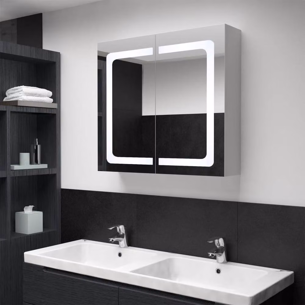 Berkfield Home LED Bathroom Mirror Cabinet in White, W/D/H: 80 x 12.2 x 68 cm – 2