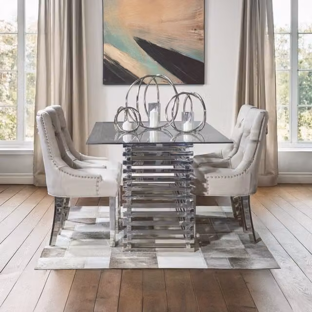 Orsina Vogue Rectangular Dining Table in Silver and Transparent Glass