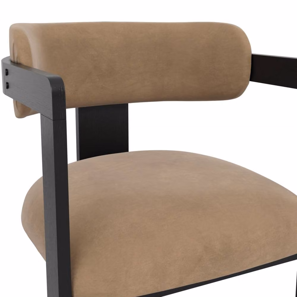 Wyld Haus Thurles Tan Velvet Dining Chair with Black Wood Legs H: 74 cm, W: 54 cm, D: 53 cm – 3