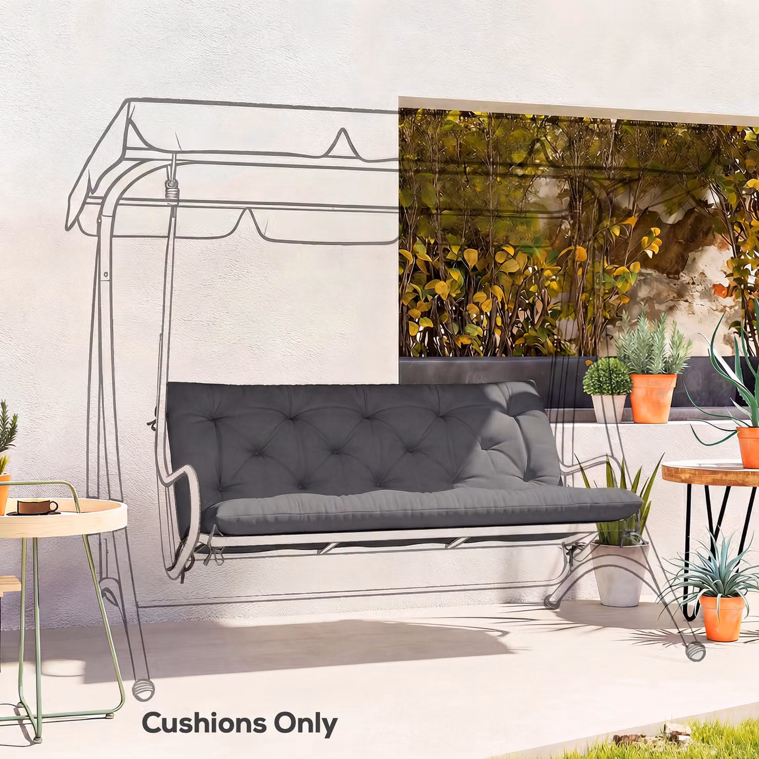 Outsunny Black 2 Seater Garden Bench and Swing Chair Cushion with Ties, W: 110 cm, D: 120 cm – 2
