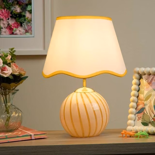 Lighting Collection Galway Yellow Striped Glass Table Lamp in Bronze