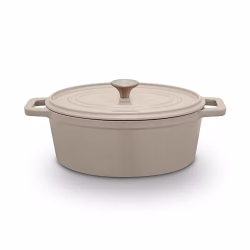 Barbary & Oak Nattura Oval Cast Iron Casserole with Enamel Interior and Self Basting Lid, 4.3 l, Cashmere
