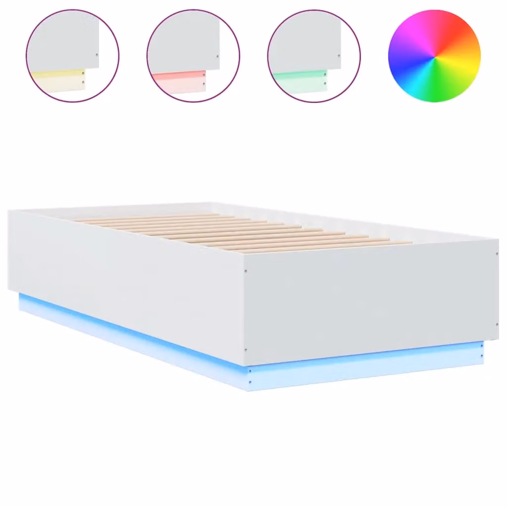Berkfield Home Small Single Bed Frame in White with LED Under-Bed Lighting and USB Charging Port – 2