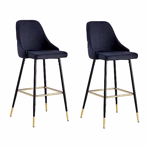 HYGRAD BUILT TO SURVIVE Set of 2 Black Velvet Padded Bar Stools with Metal Legs