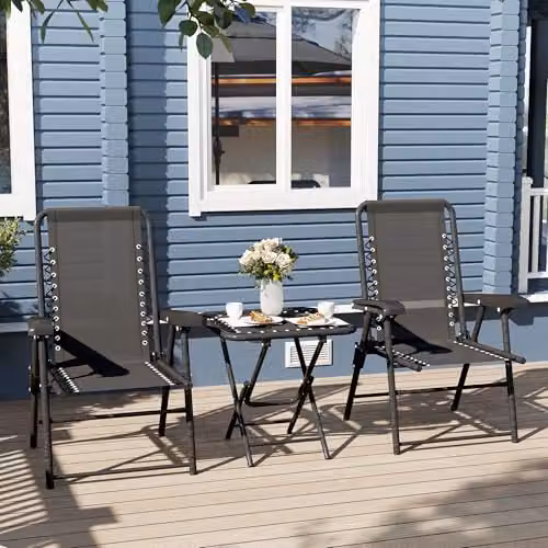 Outsunny 3 Piece Folding Garden Bistro Set in Black Metal – 8