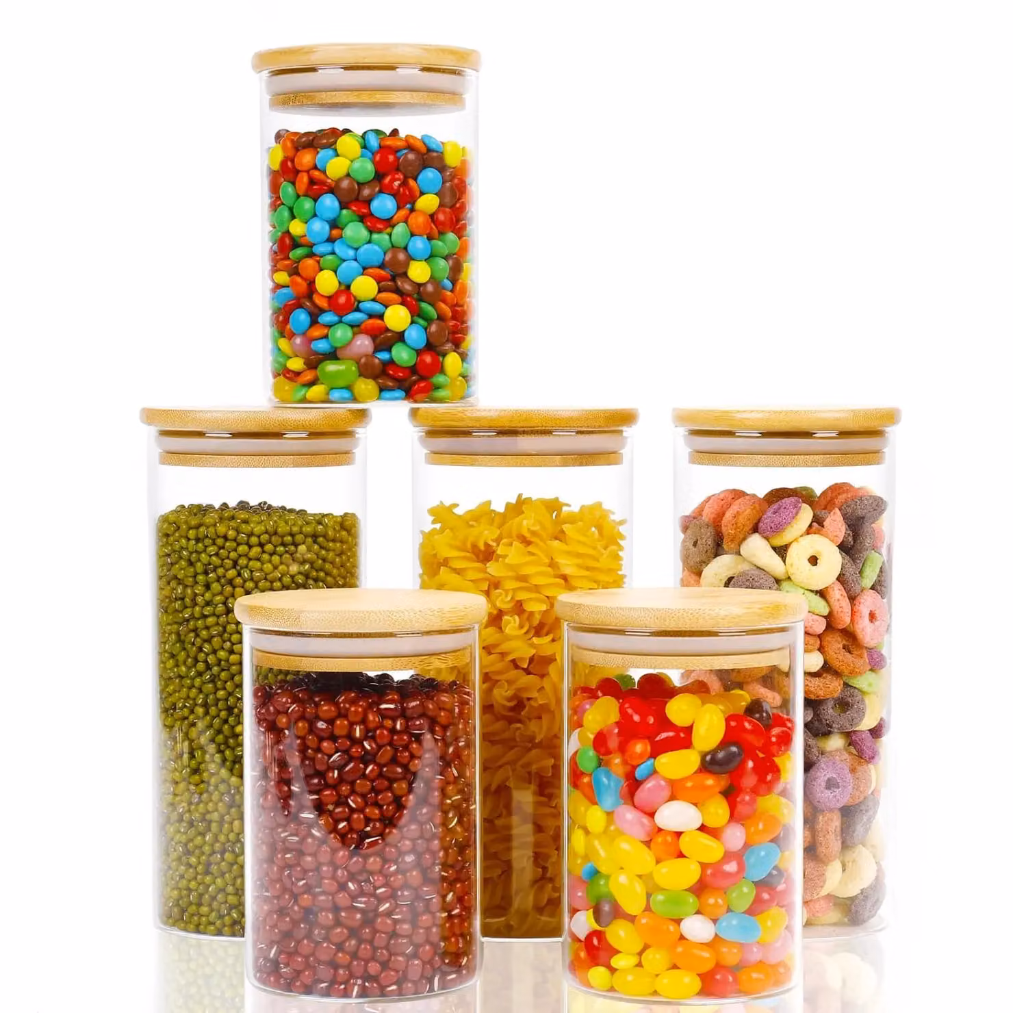 Neo Set of 6 Clear High Borosilicate Glass Storage Jars with Natural Bamboo Lids – 2