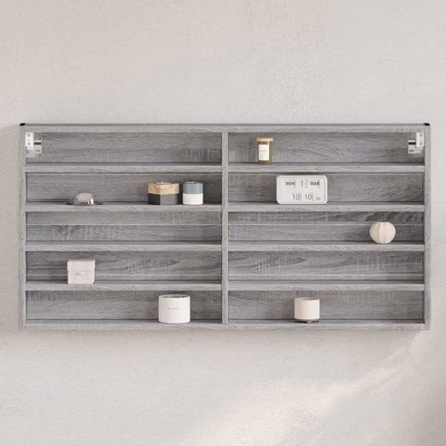 Berkfield Home Vitrine Cabinet in Grey Sonoma, Modern Wall Mounted Display Unit with Glass Doors and Internal Shelves, W/D/H: 100 x 50 x 8.5 cm