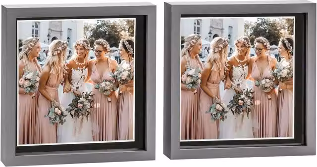 Nicola Spring Pack of 2 Square 3D Box Photo Frames in Grey and Black with 25.4 x 25.4 cm Mounts