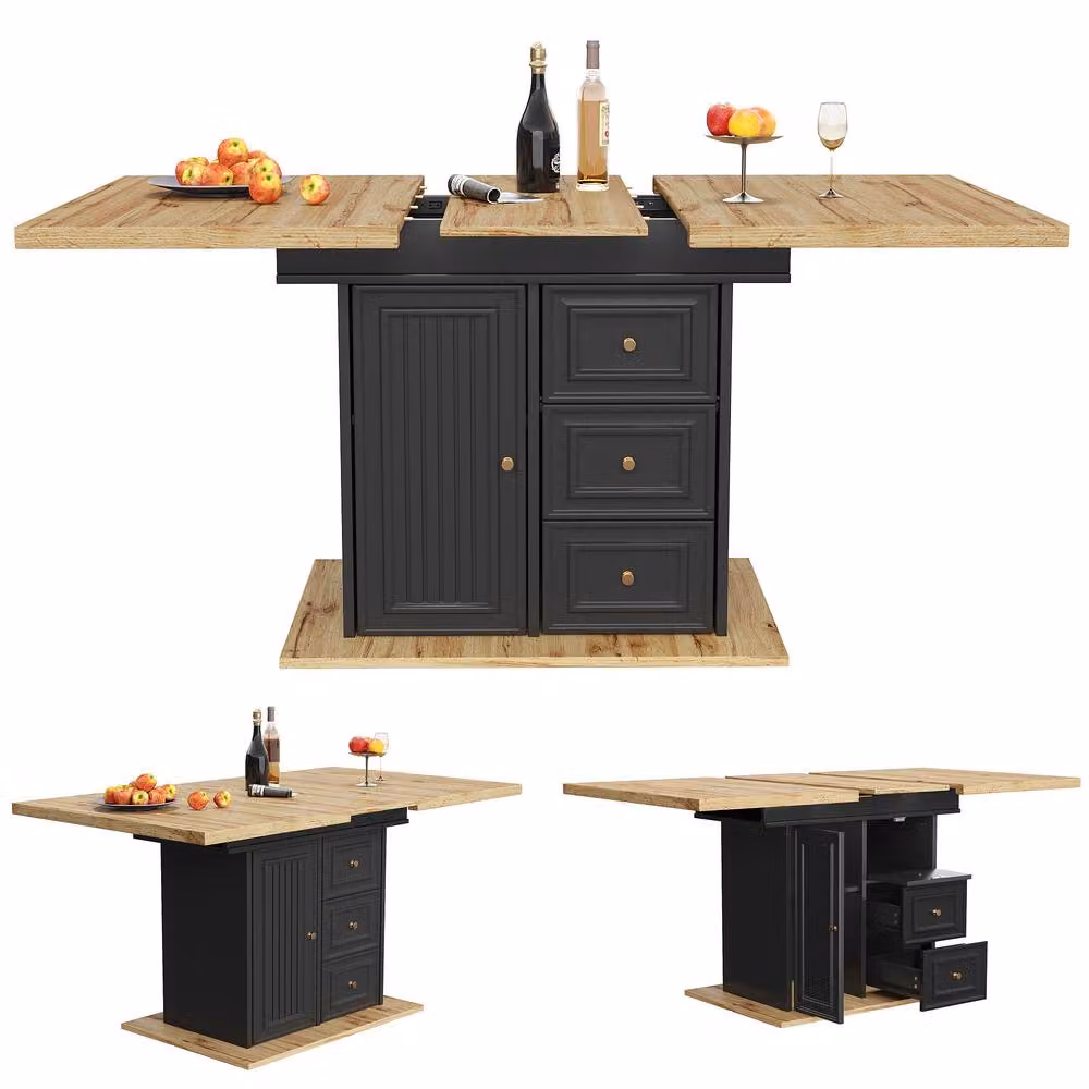 BTM Extendable Rectangular Dining Table in Black with Butterfly Leaf for 6 People – 5