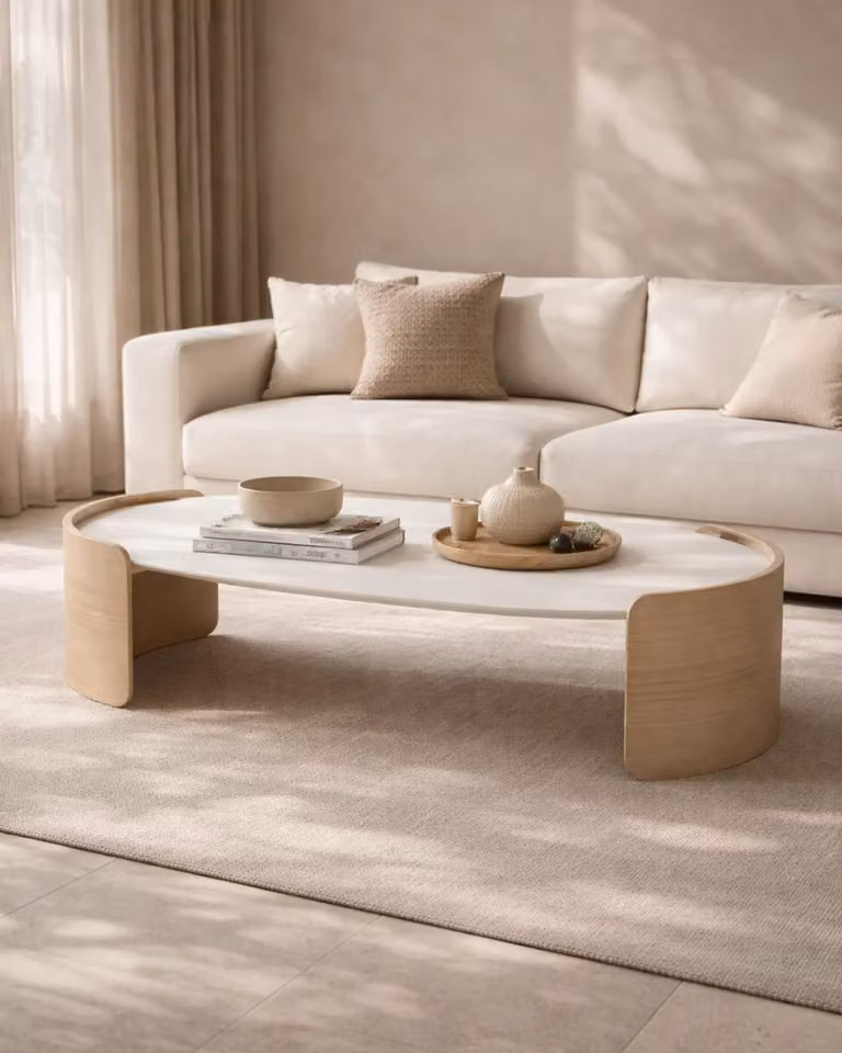 Ness Oval Coffee Table in Oak and White by Tommy M