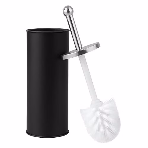 Novel Solutions Bristles Premium Toilet Brush and Holder Set in Black with Stainless Steel Handle and Covered Design