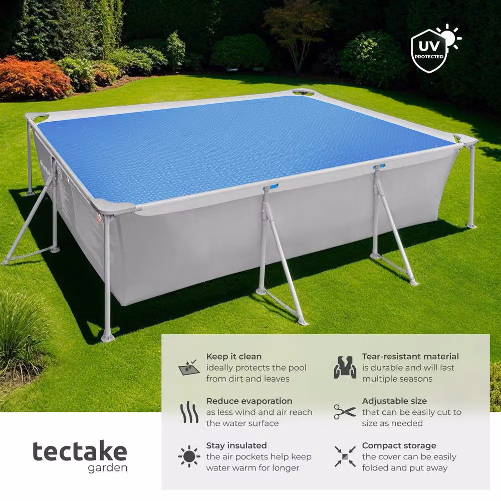 tectake Blue Rectangular Thermal Solar Film Pool Cover W: 800 cm, D: 500 cm – 3