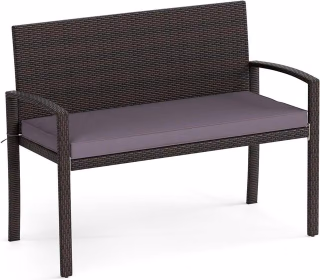Costway Modern Cushioned Rattan 2-Seater Loveseat in Grey