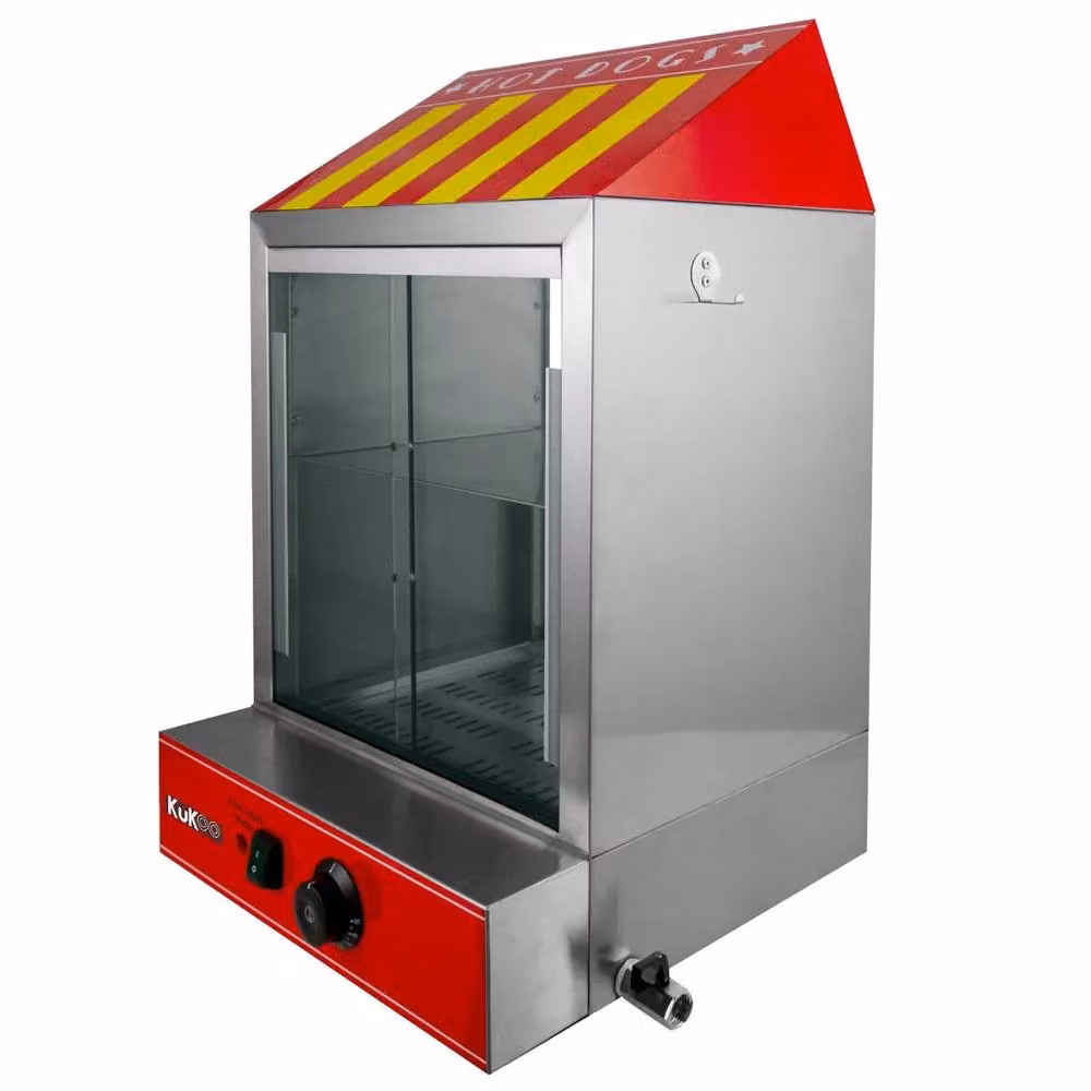 Kukoo Commercial Hot Dog Steamer in Red with Stainless Steel and Glass Construction – 3