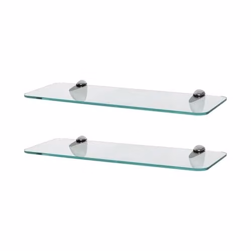 Harbour Housewares 2x Rounded Floating Glass Bathroom Shelves, Silver and Transparent, Width: 40 cm – 1