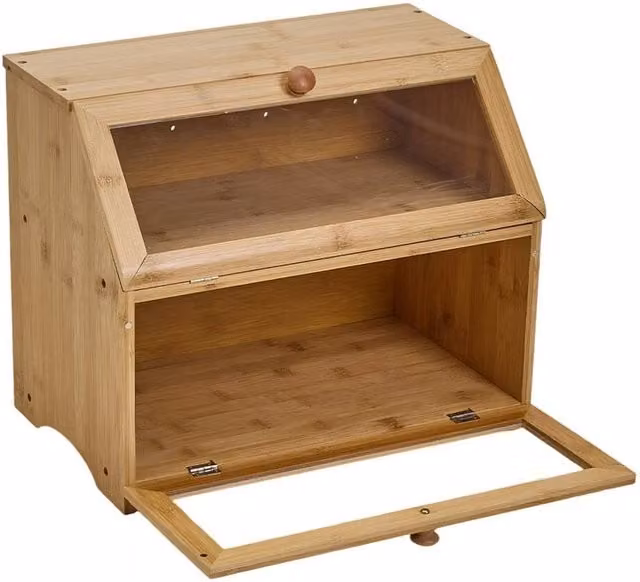 VOGREX Natural 2-Tier Bamboo Bread Storage Box in Brown and Beige