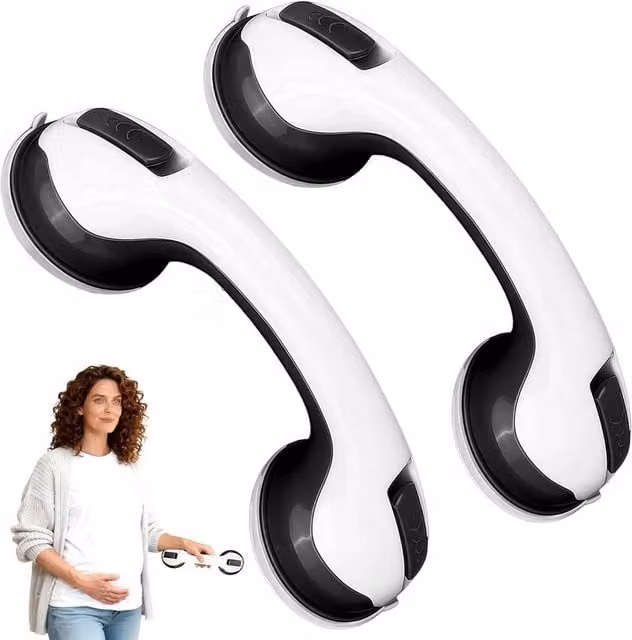 EONLION 2 Pack White Matt Suction Safety Support Hand Rail with Non-Slip Grip and Stainless Steel Core