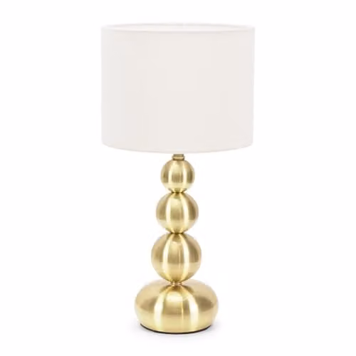 ValueLights Marissa Gold and White Stacked Ball Table Lamp with Fabric Shade – 1