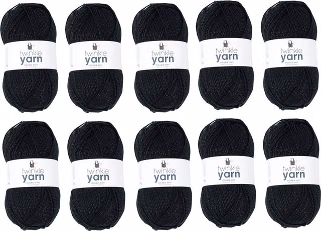 Korbond Twinkle Yarn, Black, 10 x 100g Pack