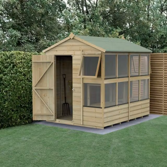 Forest Garden Shiplap Apex Potting Shed with 1 Window in Green and Brown