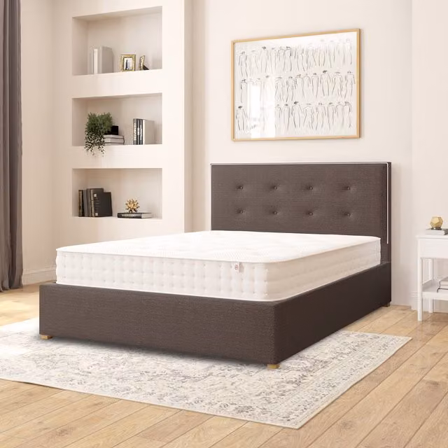 Aspire Presley Fabric Ottoman Storage Bed in Grey Saxon Twill, W/D/H: 180 x 200 cm
