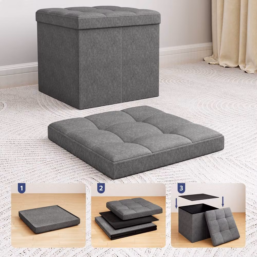 MCC Direct Foldable Upholstered Storage Ottoman and Footrest Cube in Grey, W/D/H: 38 x 38 x 38 cm – 4