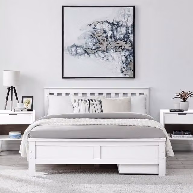 FurnitureboxUK Azure White Double Bed Frame and Mattress, Solid Pine Wood, W/D/H: 140 x 200 cm
