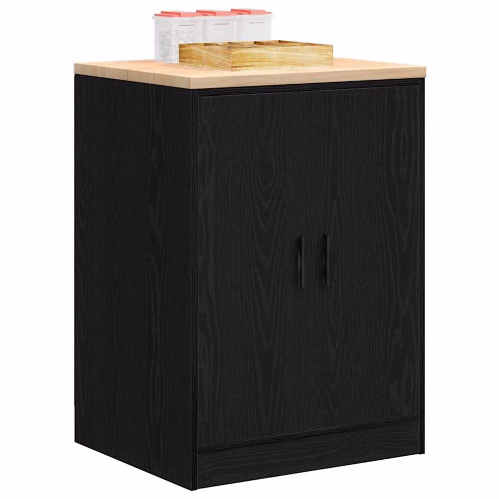Berkfield Home Black Solid Wood Pine Garage Storage Cabinet with Hinged Doors, W/D/H: 60 x 51 x 85 cm – 4