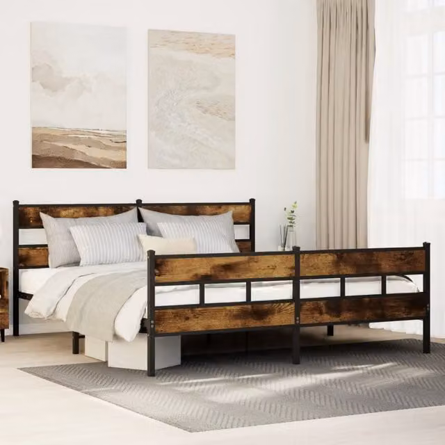 Berkfield Home Metal Bed Frame in Smoked Oak Brown, 200 x 200 cm