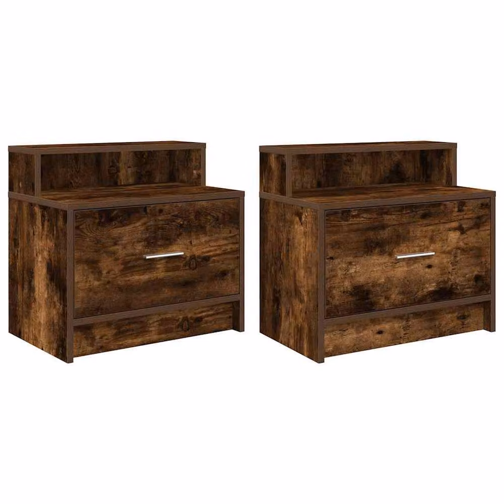Berkfield Home Set of 2 Smoked Oak Bedside Cabinets with Drawer, Brown, W/D/H: 51 x 31 x 47 cm – 3