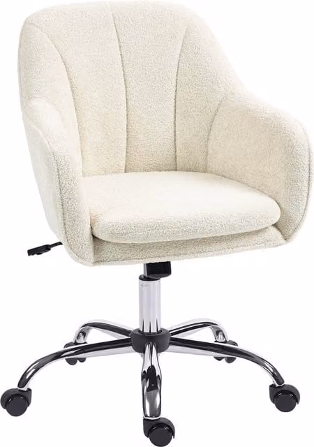 HOMCOM Modern Velvet Task Chair in Beige with Armrests and Castors – 1