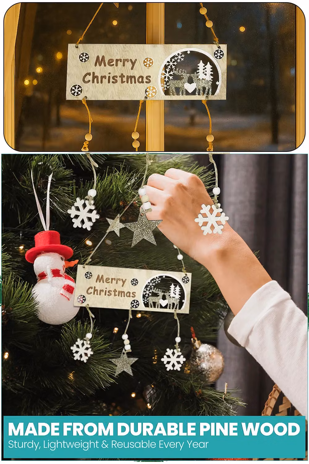 Neel Blue Rustic Wooden Merry Christmas Hanging Wall Plaque, W/H/D: 20 x 17 x 2 cm – 2
