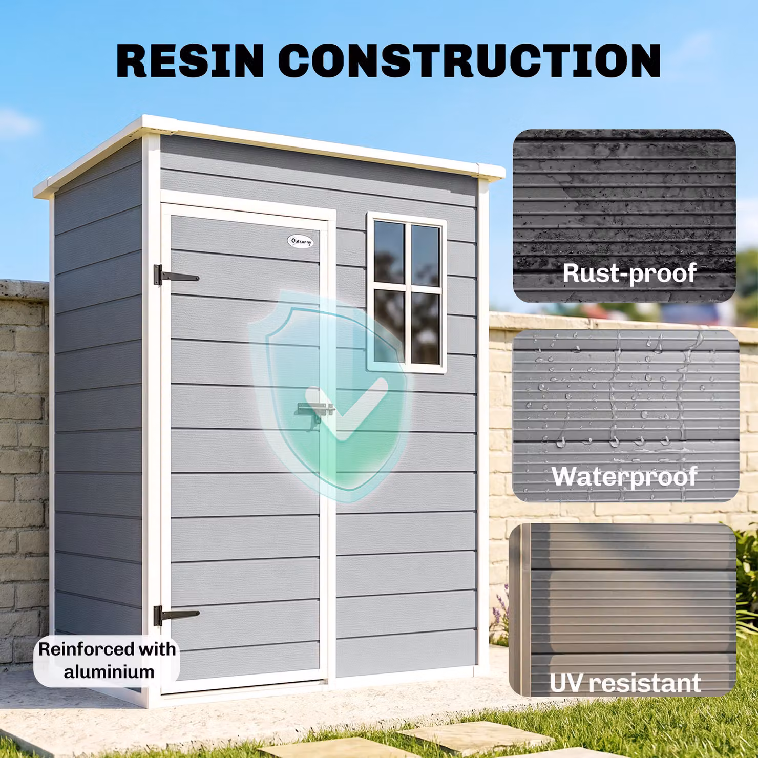 Outsunny Grey Garden Storage Shed with Lockable Door, Window and Side Vent – 4
