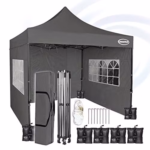 MAXIMUS Heavy Duty Commercial Pop Up Gazebo Market Stall with 4 Walls and 4 Weight Bags, Grey, W/D/H: 300 x 300 x 345 cm – 1