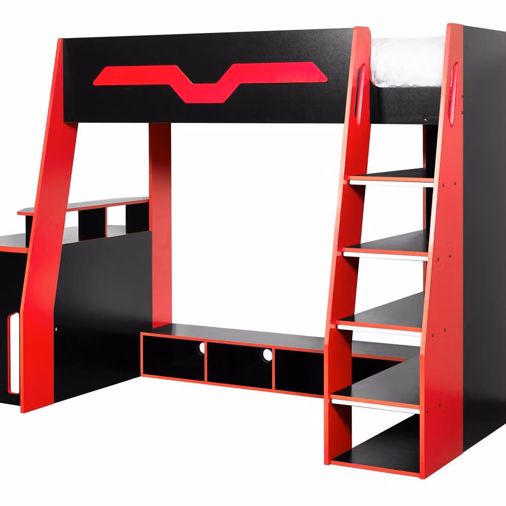 Cheshire Mahogany Single Gaming Highsleeper Bed in Black and Red, W/D/H: 90 x 200 cm – 2