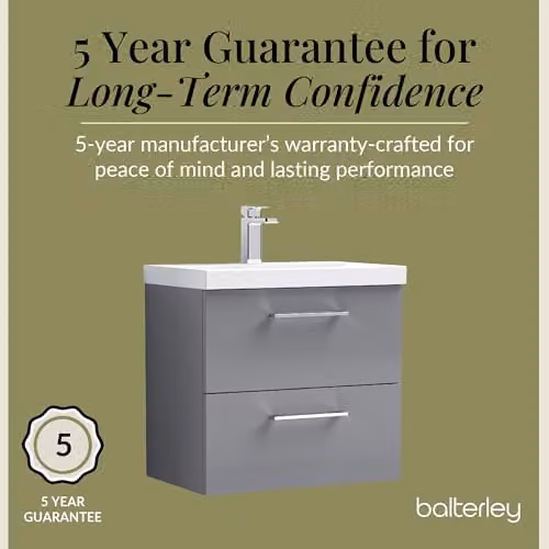 Balterley Wall Hung Bathroom Vanity Unit with Basin and 2 Soft Close Drawers, Grey, W: 61.0 cm, D: 39.0 cm, H: 57.9 cm – 3