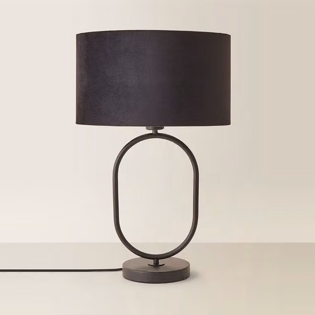 Antonia ValueLights Oval Table Lamp with Black Velvet Drum Shade